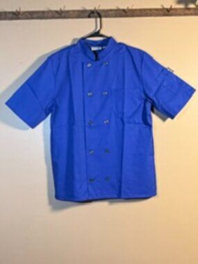 Short Sleeve Plastic Button Chef Jacket Royal Blue